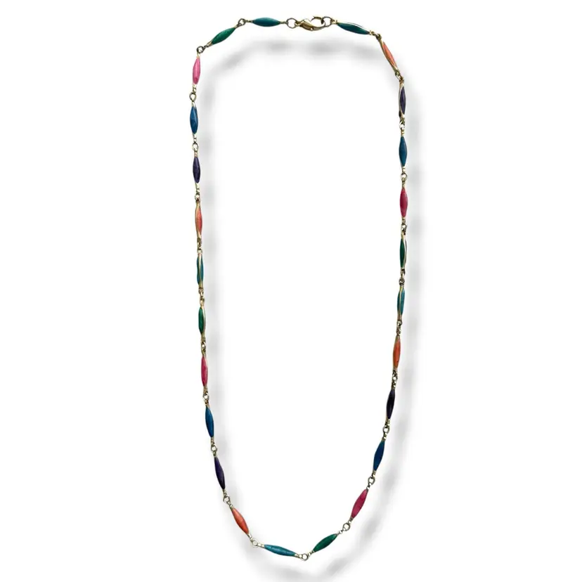 Vintage Colorful Enamel Link Necklace. 20 Inches Length