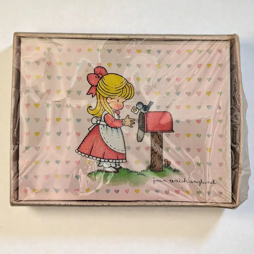 NIB 10 Vtg 1980s Joan Walsh Anglund Note Cards Valentine Girl Mailbox Hearts