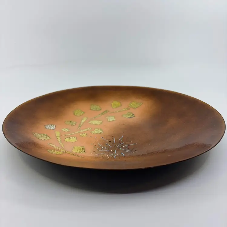 MCM Copper Enamel Abstract Design Dish 10.5” Signed