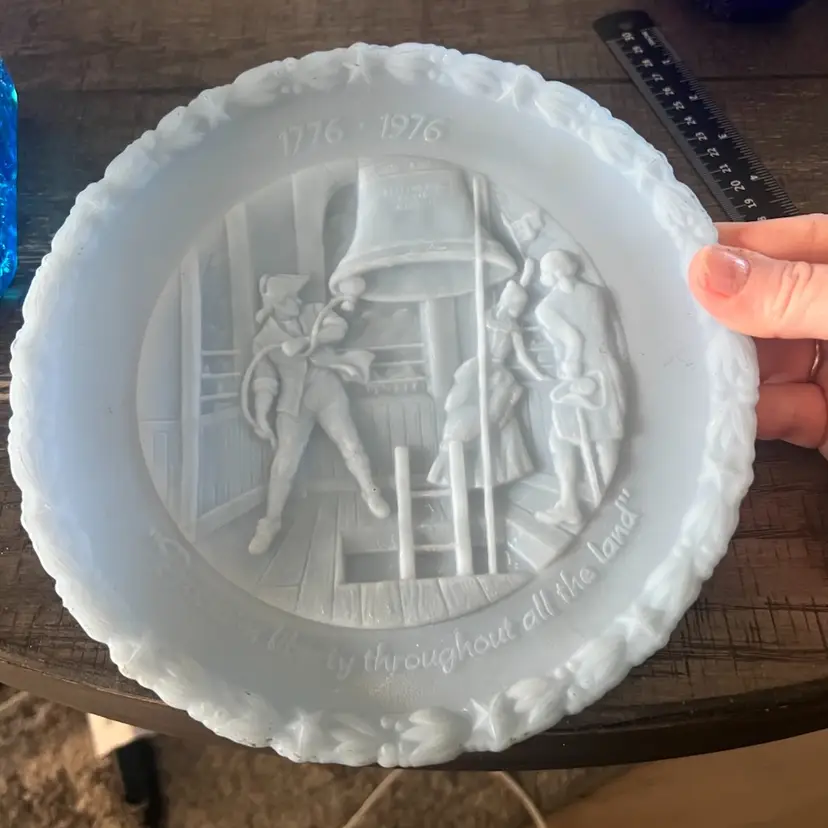 Vintage Fenton Bicentennial Liberty Bell Blue Decorative Plate