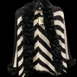 NWT Dolce Cabo Sweater With Rabbit Fur Trim Front And Sleeves