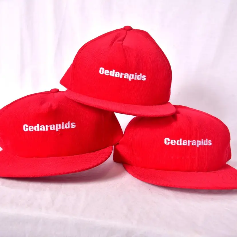 Lot of 3 Cedarapids Snap Back Baseball Cap Made in the USA Red Corduroy