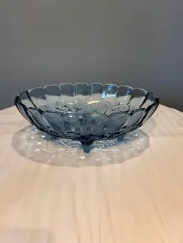Vintage Indiana Glass Blue Footed Bowl Harvest Pattern