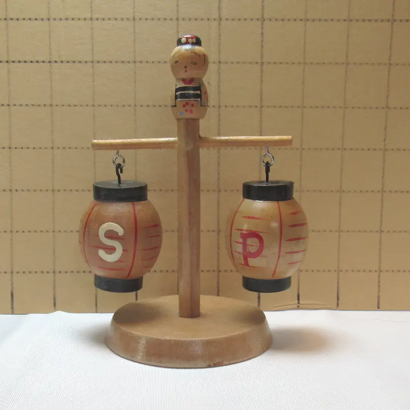 Vintage 3 pc Wooden Japanese Hanging Lanterns Salt and Pepper Shakers