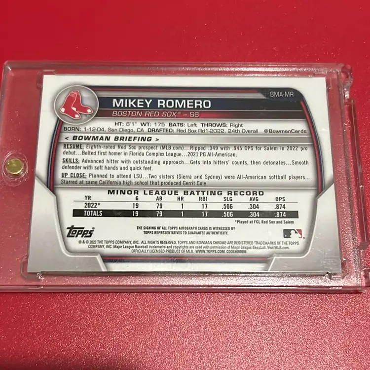 2023 topps chrome mikey romero bma-mr orange mega refractor /25 auto