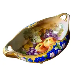 Antique Nippon Morimura Bros. Footed Handled Bowl, Fruit Floral Motif, 1915 Era