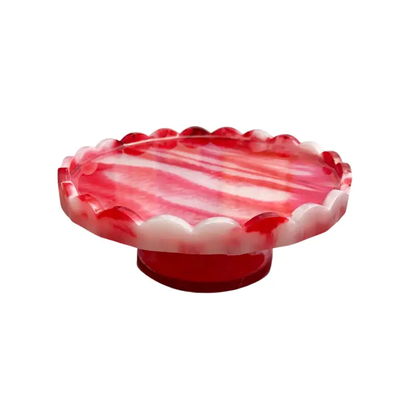 Red And White Candy Stripe Pedestal Trinket Tray
