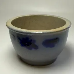 Hand Painted Salt Glazed Stoneware Pottery Bowl Crock Cobalt Blue Design