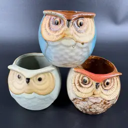 Miniature Ceramic Owl Planters Set of 3