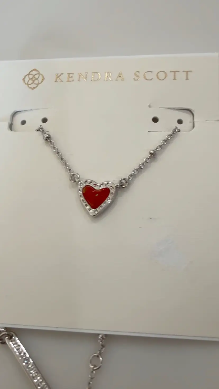 Kendra Scott Silver Red Heart Necklace Adjustable
