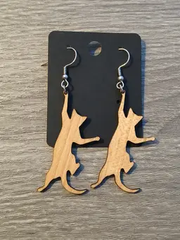 Playful Hanging Cat Wooden Dandle Earrings