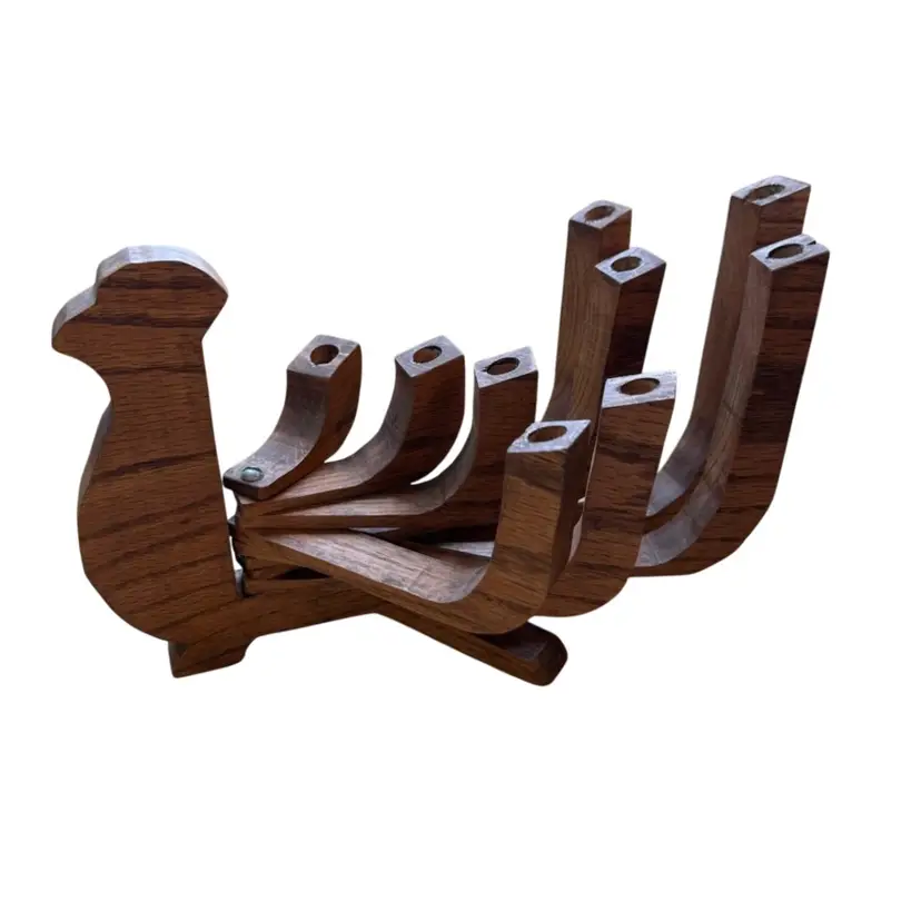 Mid-Century Modern Danish-style wooden Rooster candelabra