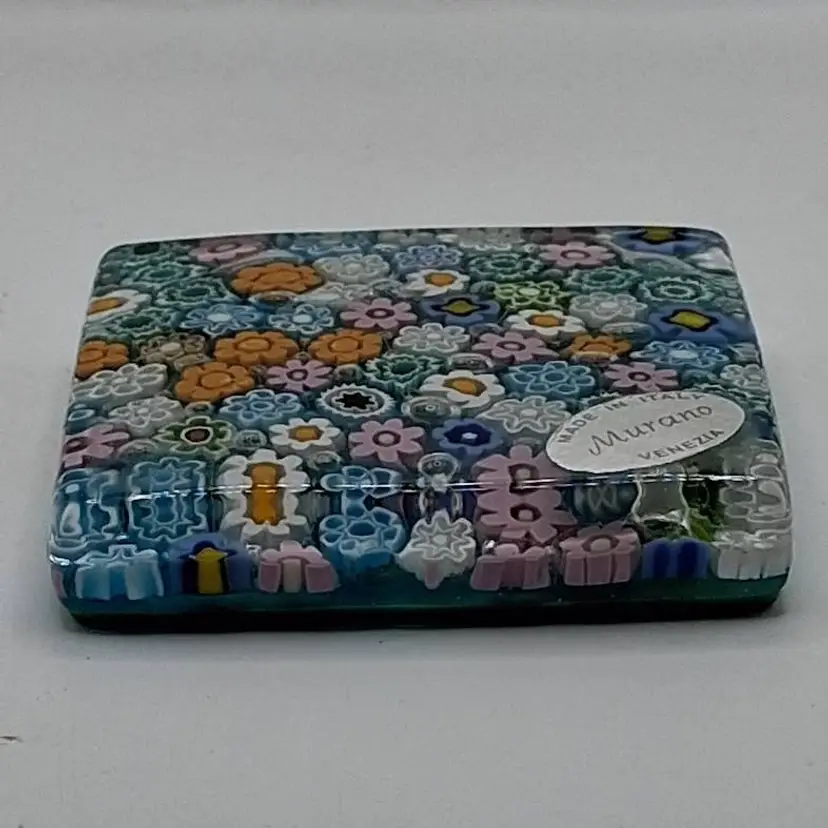 Vintage Murano Venezia 2.5" Square Millefiori Paperweight, Rare!