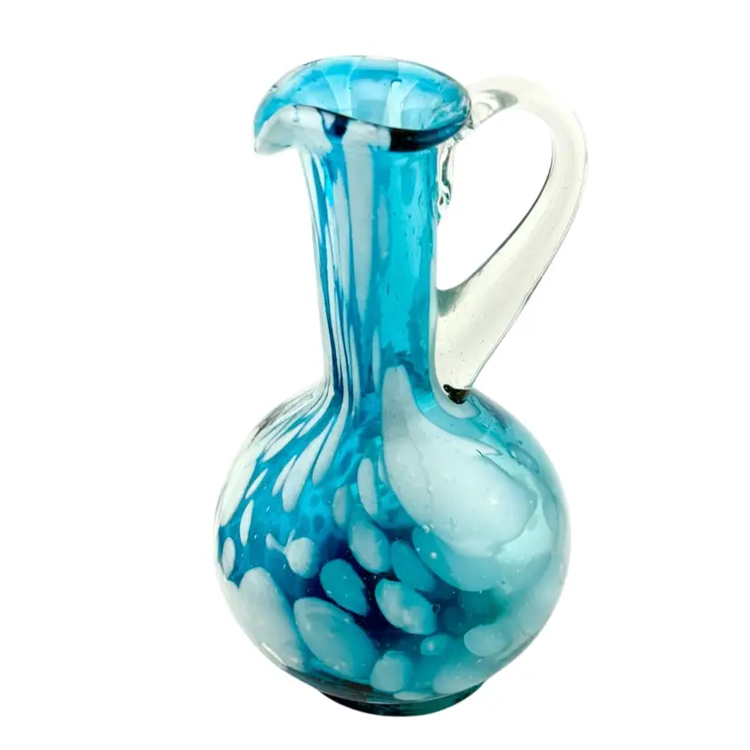 Vintage Small Blue & White Splatter Pitcher - Decorative 5.75” Tall x 3.5” Wide