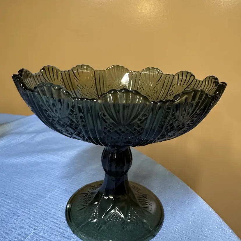 Fruit bowl Ząbkowice Model 320 Vintage Pressed Glass Compote Dark Green 6.5”