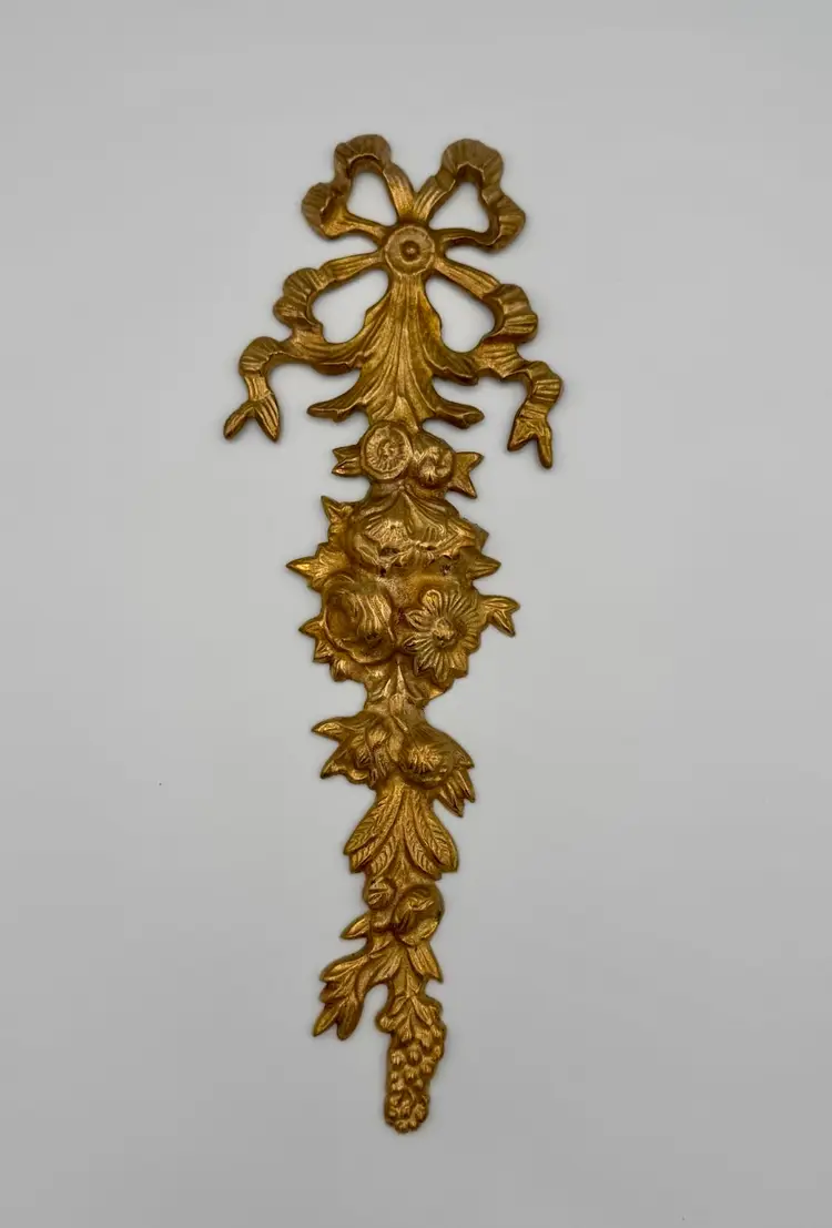 Vintage Brass Bow And Floral Wall Decoration