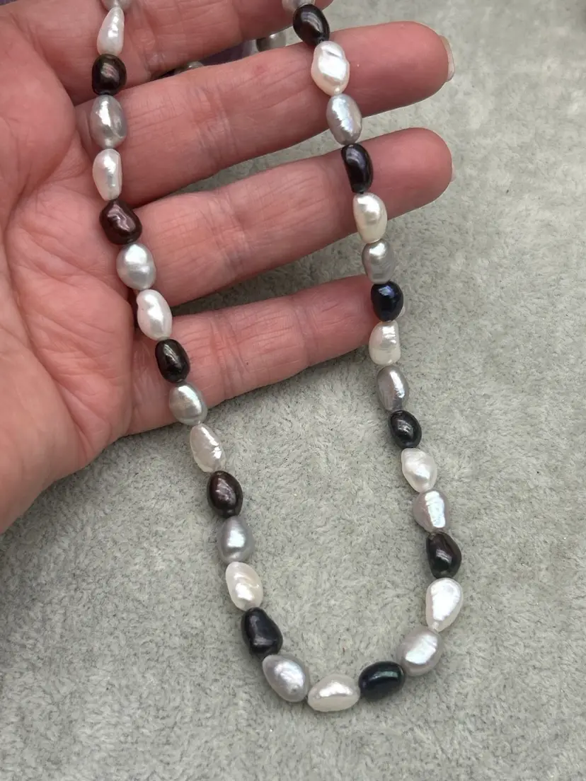 Promise * 17” Multicolor Freshwater Pearl Necklace – Sterling Silver Clasp – Baroque Real Pearls