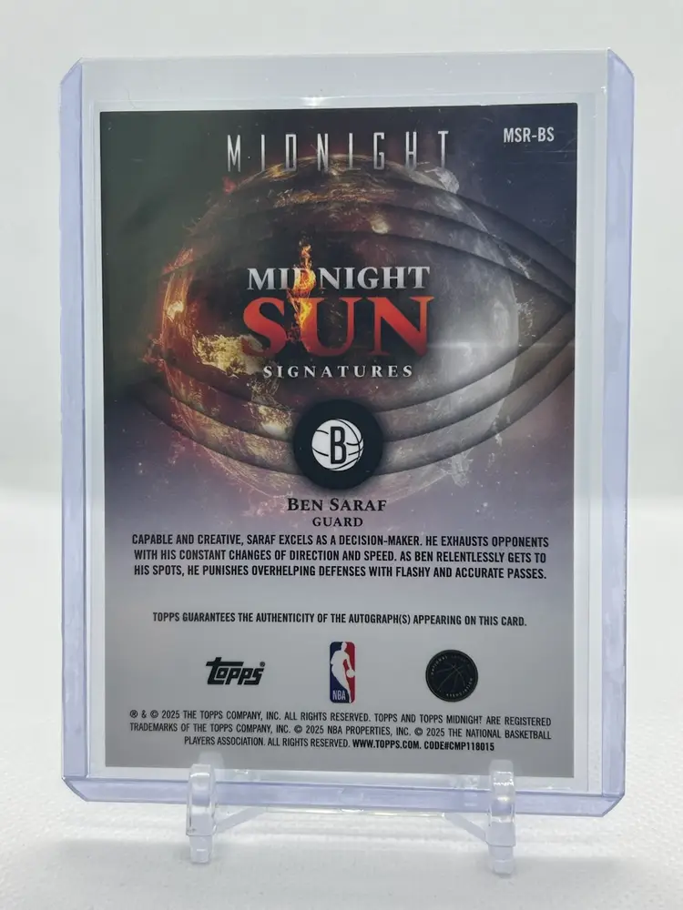 Ben Saraf 2025 Topps Midnight Rookie Auto Brooklyn Nets RC, AU