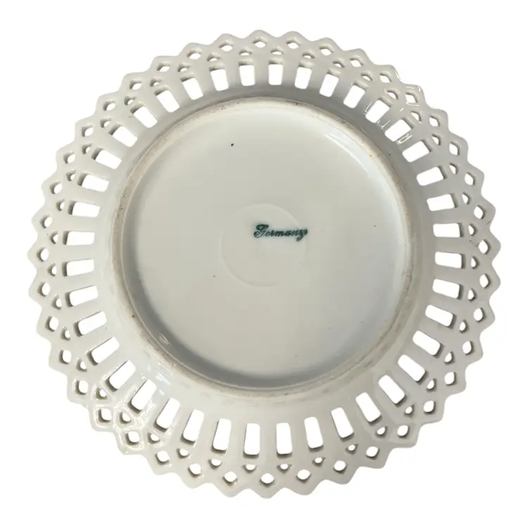 Vintage German Reticulated Porcelain Plate – Courting Couple Scene – 5.5”