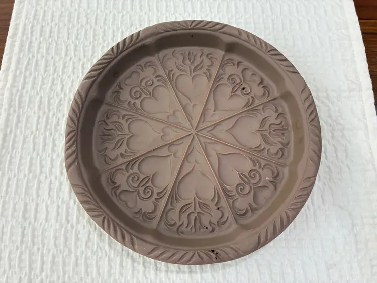 Vintage Hartstone Shortbread Mold USA Earthenware Folk Art Hearts & Tulips