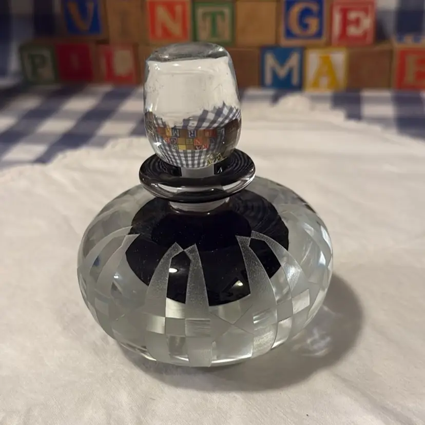 Signed Gary Genetti Amethyst Core Etched Glass Perfume Bottle