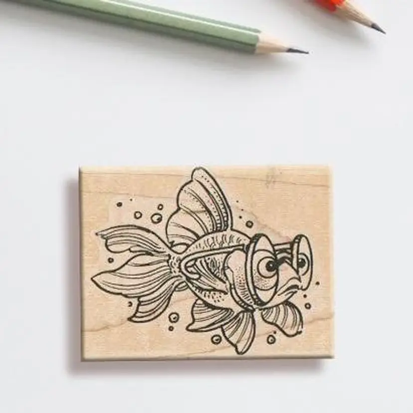 Fish With Glasses Rubber Stamp