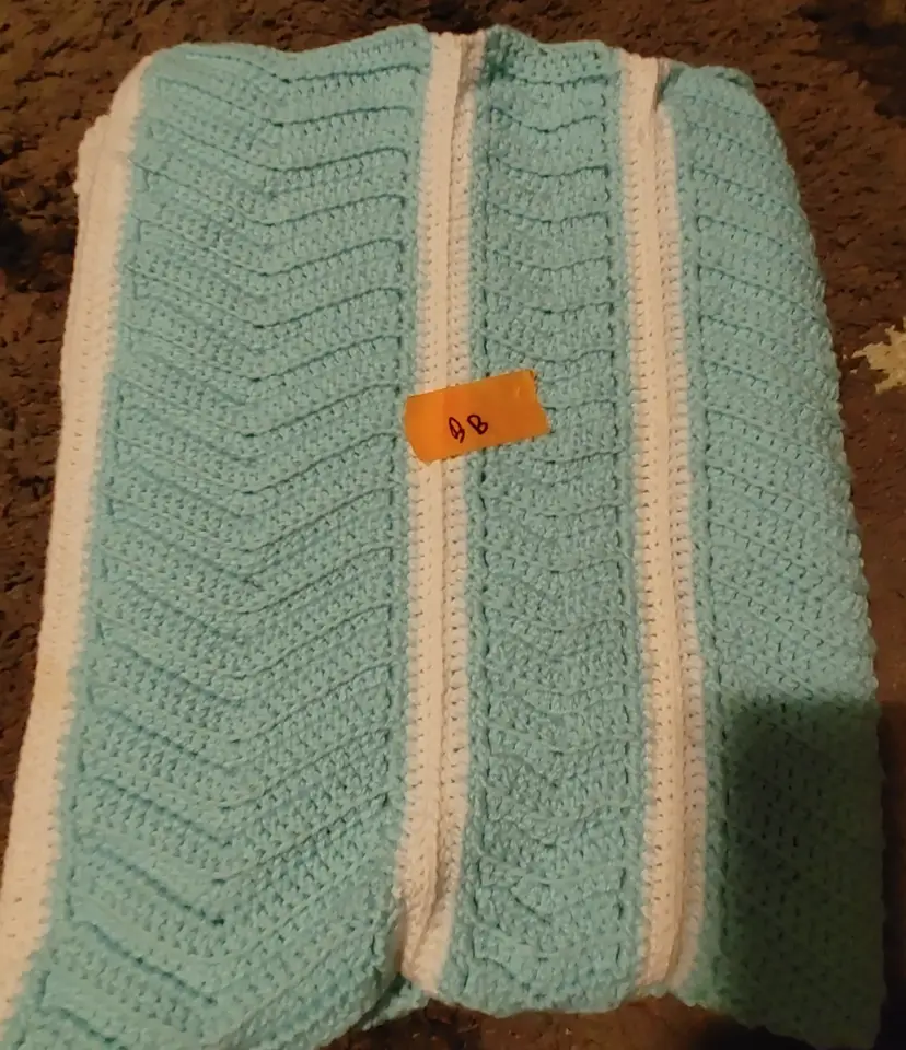 Afghan BB- approx size 30 x 37. Mint cream stripe. As shown.