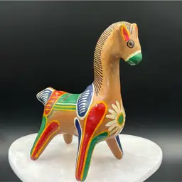 #01 Vintage Mexican Folk, Art Pottery, Horse Bank, Terra-Cotta Hand Painted