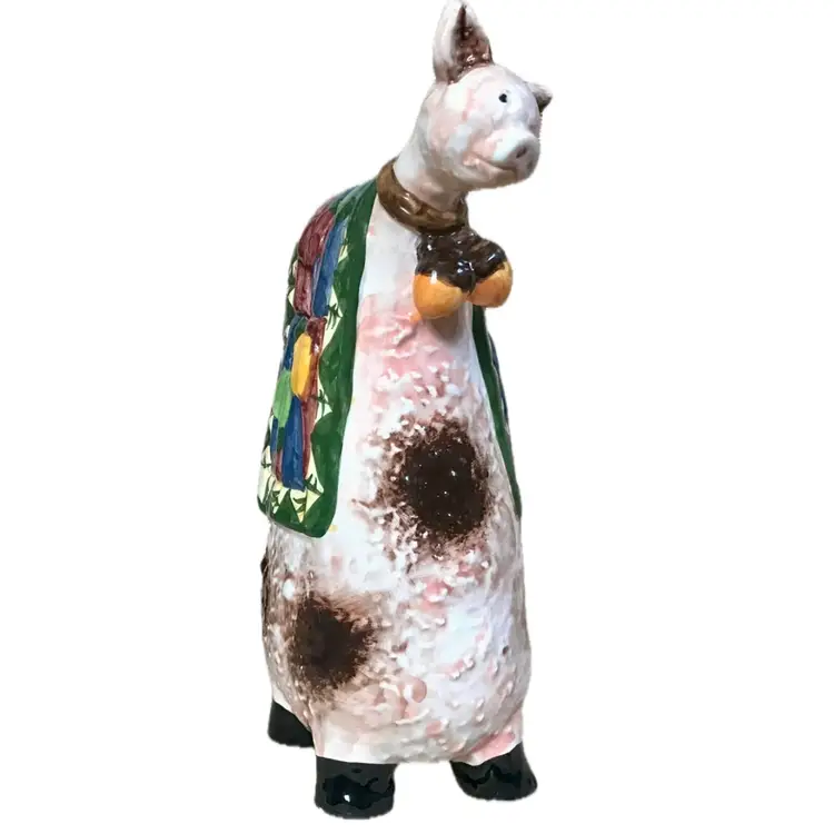 Ceramic Spotted Pig Figure Statue Funny Whimsical Southwestern Western Farm Core