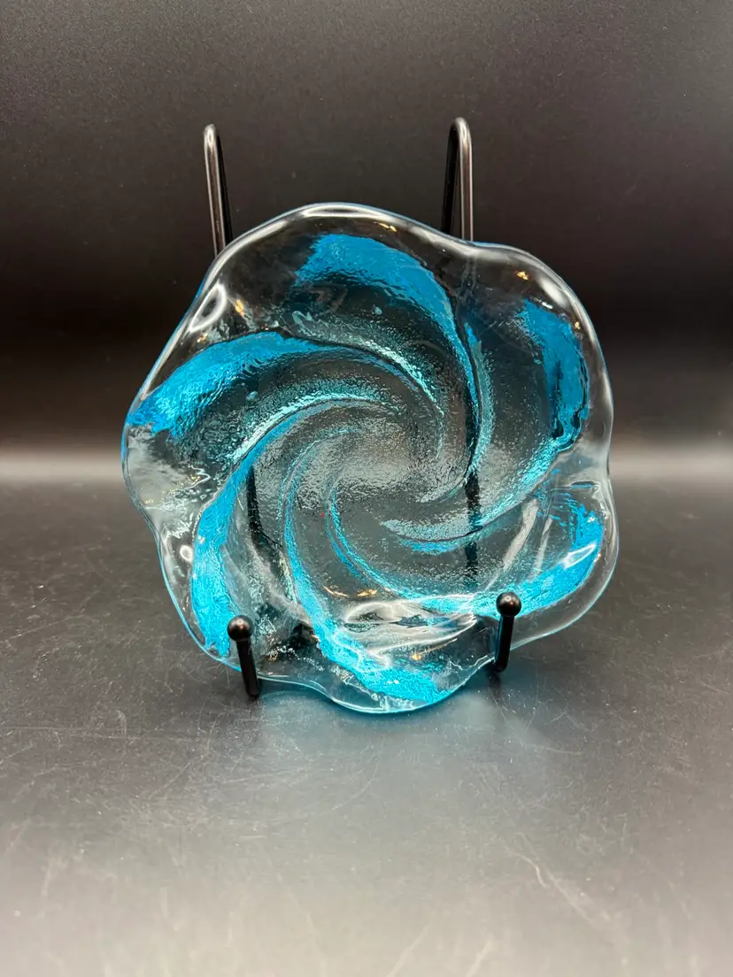 Vintage Fenton Aqua Blue Art Glass Swirling Trinket Dish