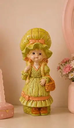 Vtg Ceramic Hand painted Big Bonnet Girl 12" EUC Holly Hobby-inspired Rare Unique