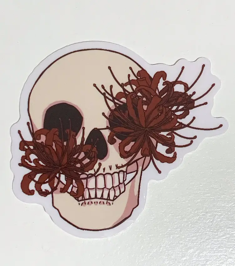 Spider Lily Skull Clear Vinyl Sticker