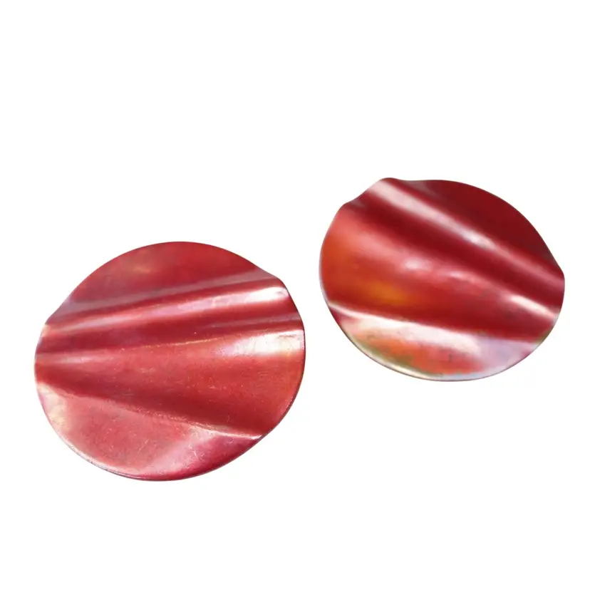 Tulla Booth Modernist Red Ripple Round Metal Clip On Earrings 1.5"