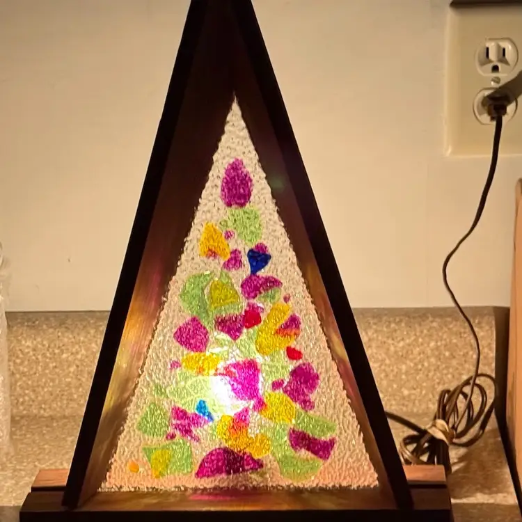 Vintage Multicolor Popcorn Lucite Mid Century Modern Accent TV Retro Wood A-Frame Lamp