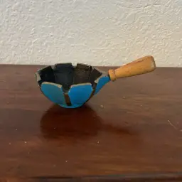 Mcm Umbrella Ashtray Bowl Wooden Handle Japan Israel Iron Wood Blue Gold Beech