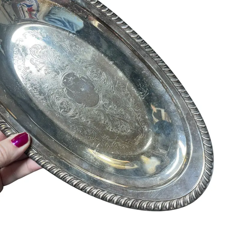 Vintage silver tray beautiful etched oblong Viking silver plate tray for candles, jewelry, etc.