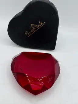 Vintage Rosenthal Faceted Red Crystal Heart Paperweight Signed
