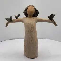Rustic Willow Tree "Happiness" Angel Figurine with Birds 6" x 5 1/2"