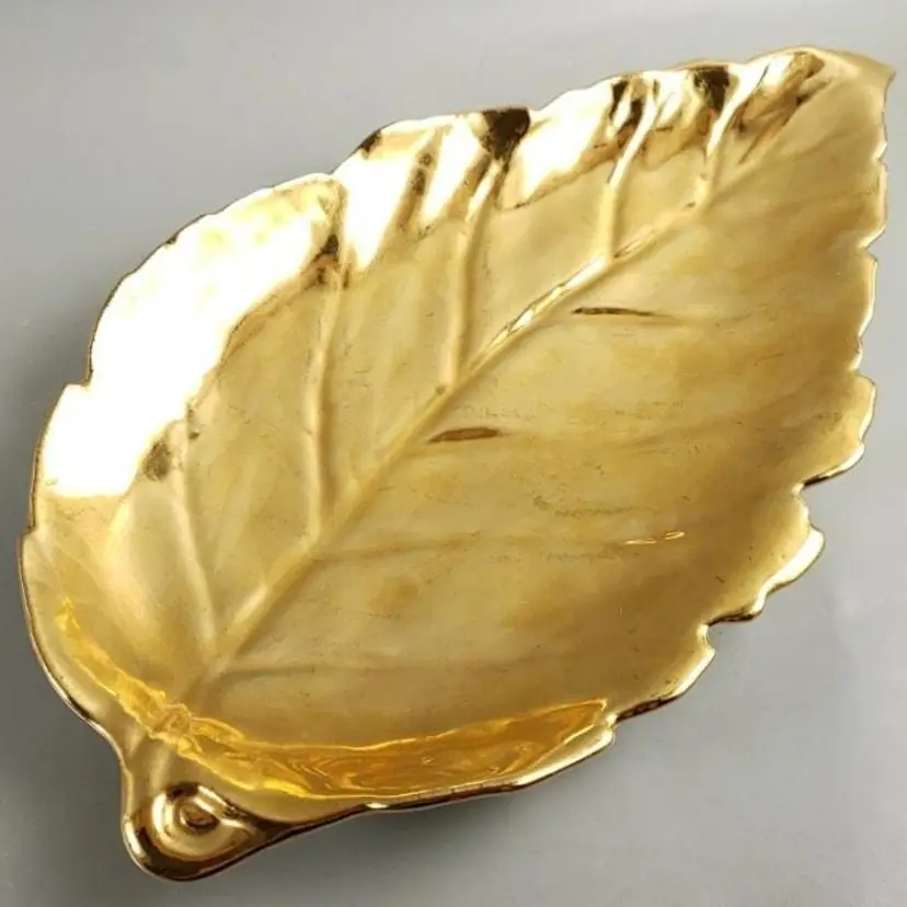 Vintage Mid Century Royal Winton Grimwades Autumn Gold Ceramic Leaf Dish England