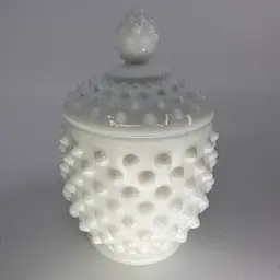Fenton Milk Glass Hobnail 4 3/4" Jam Jar With Lid