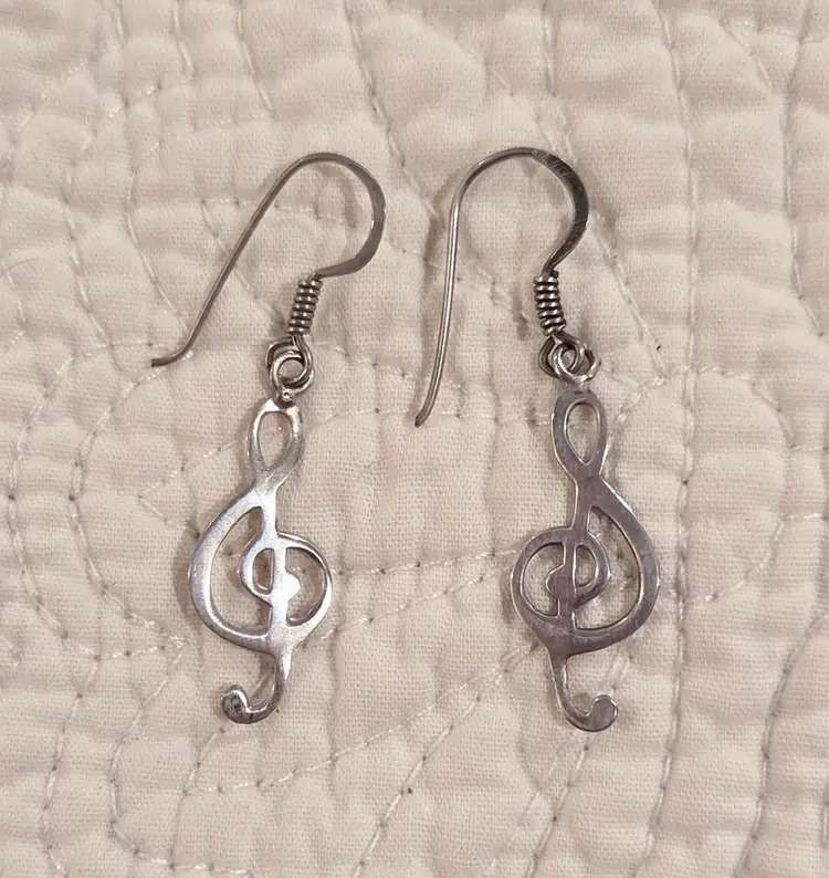 Vintage Sterling Silver G Clef Musical Pierced Earrings