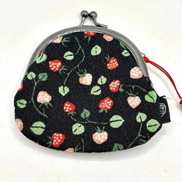 Small Black with Strawberries Cute Coin Purse NWT 4”