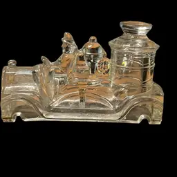 10. 1921 FIRE ENGINE Large Boiler GLASS CANDY CONTAINER Antique