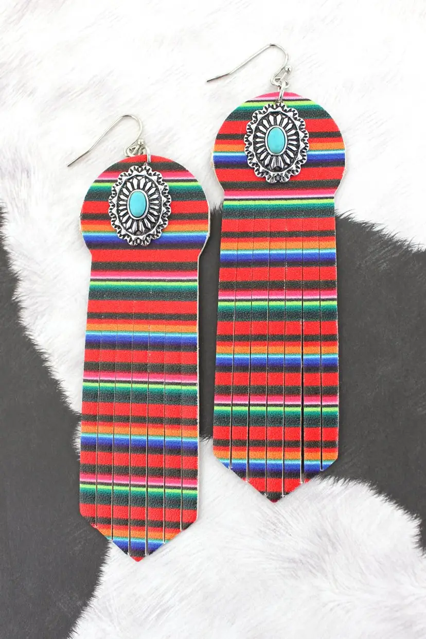 CONCHO ACCENTED SERAPE FAUX LEATHER SHREDDED EARRINGS NWT