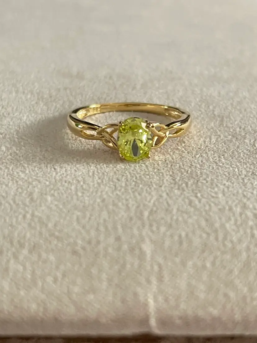 Sterling Silver Gold filled Oval Apple Green CZ Ring