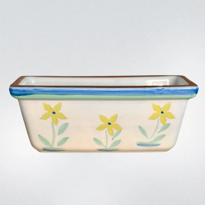 Vintage Rectangular Terracotta Herb/ Flower Pot – Made in Portugal – Hand Painted Yellow Floral Design
x 10” L x 4.5”W