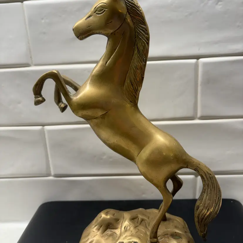 Vintage Large Solid Brass Prancing Horse Figurine, Horse Sclupture.