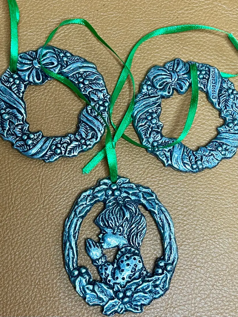 3 Carson Pewter Christmas Ornaments.    Highly Collectible.