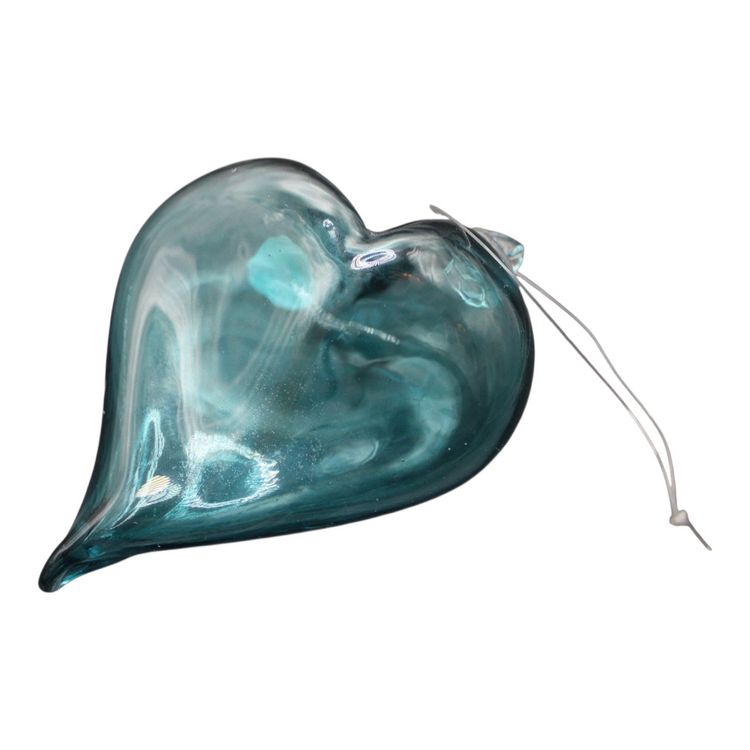 Gaia Glass Hanging Heart Aqua Blue Colorado 5 1/4”x4” Signed KM Boyle
