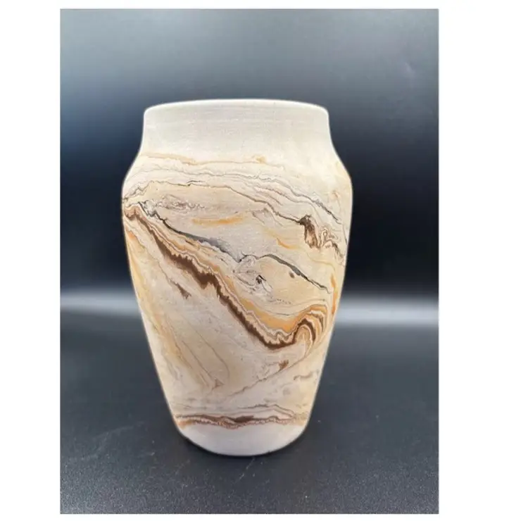 Nemadji Clay Pottery Vase 6.25" USA Orange Brown Swirls